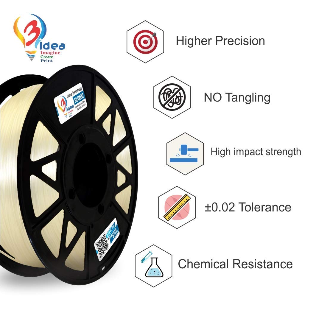 3idea ABS 3D Printing Filaments Natural 1.75mm,Net Weight-1kg