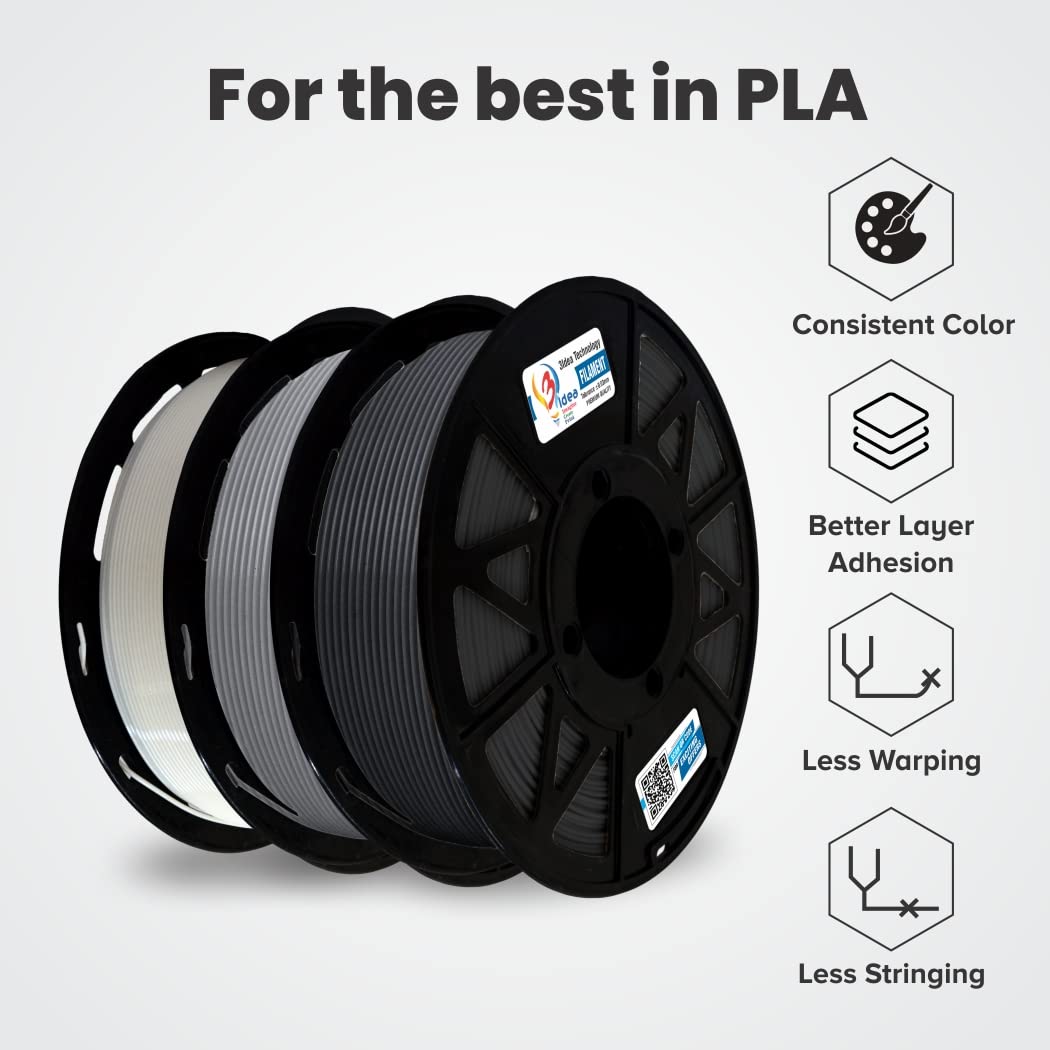 3IDEA PLA 3D PRINTING FILAMENTS MULTI - COLOUR 1.75MM, NET WEIGHT-1KG EACH (PACK OF 3- WHITE, BLACK, GREY)