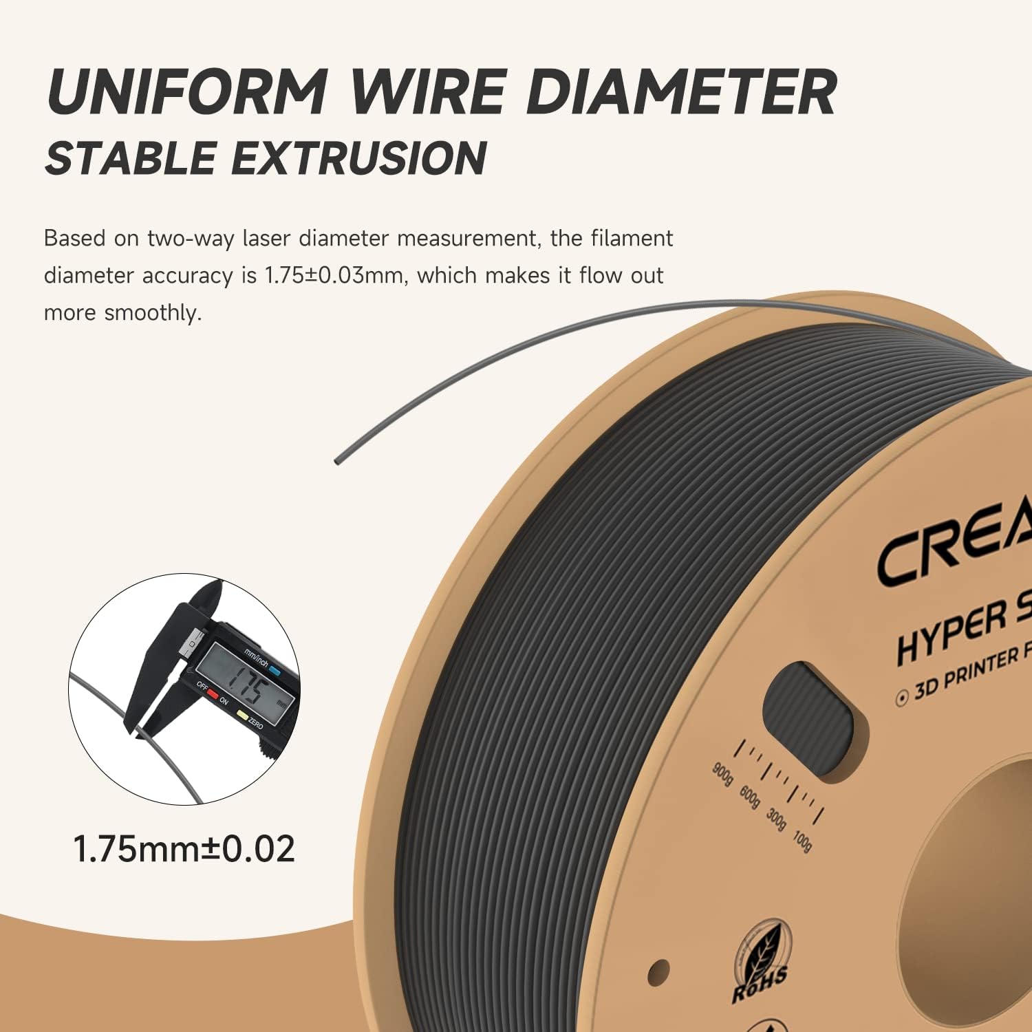 Creality Hyper Series PLA 3D Printing Filament Black, 1.75MM, Net Weight-1KG